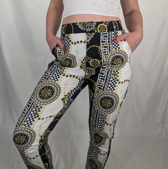 Unisex sz. M funky print black/white pants - Picture 2 of 9